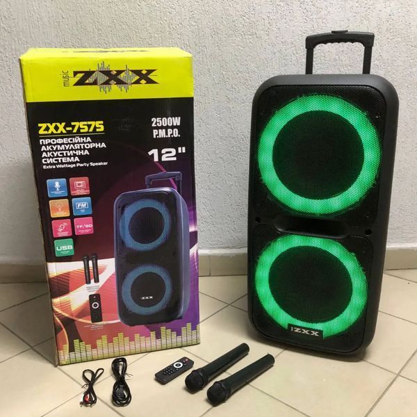 Мощная переносная колонка с двумя микрофонами ZXX-7575 Колонка с Bluetooth и радио ZXX-7575 фото