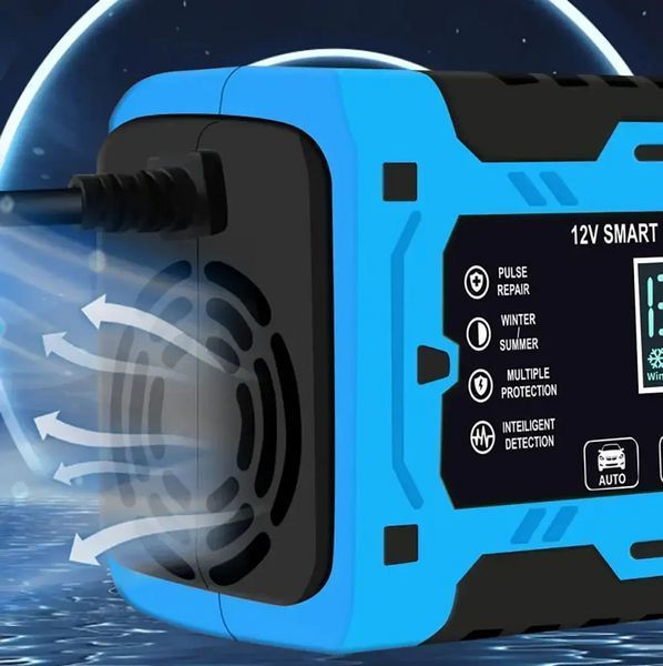 Импульсное зарядное устройство для аккумуляторов 12V 10A с дисплеем, автоматической зарядкой и защитой Blue AV-NY12B фото