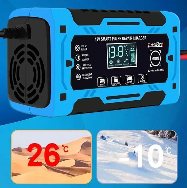 Импульсное зарядное устройство для аккумуляторов 12V 10A с дисплеем, автоматической зарядкой и защитой Blue AV-NY12B фото