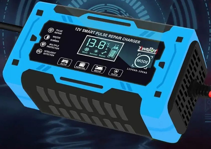 Импульсное зарядное устройство для аккумуляторов 12V 10A с дисплеем, автоматической зарядкой и защитой Blue AV-NY12B фото