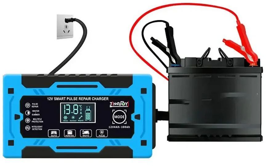 Импульсное зарядное устройство для аккумуляторов 12V 10A с дисплеем, автоматической зарядкой и защитой Blue AV-NY12B фото