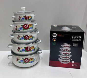 Набір емальованих каструль Higher Kitchen 10 одиниць зі скляними кришками ZP-321-2 фото
