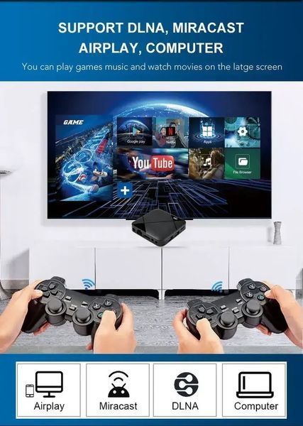 Игровая ТВ-приставка M8 mini 4K Android TV со встроенным эмулятором ретро-игр с двумя беспроводными геймпадами s46966 фото