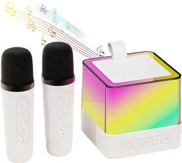 Портативная колонка K18 с Bluetooth, двумя микрофонами для караоке и LED подсветкой на аккумуляторе K18-bl фото