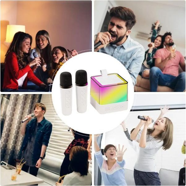 Портативная колонка K18 с Bluetooth, двумя микрофонами для караоке и LED подсветкой на аккумуляторе K18-bl фото