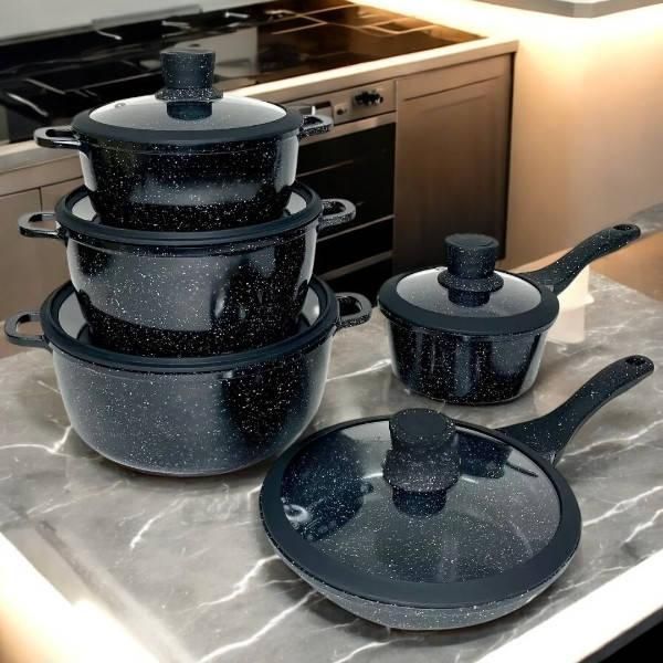 Набір каструль Top Kitchen ТК00050L з 10 предметів і сковорода зі скляними кришками та лопатками із гранітним покриттям ТК00050L-re фото