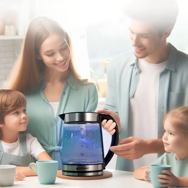 Електрочайник Hoffmans HM-2515 1800Вт 2.2л скляний дисковий з підсвіткою та захистом від перегрівання HM-2515 фото