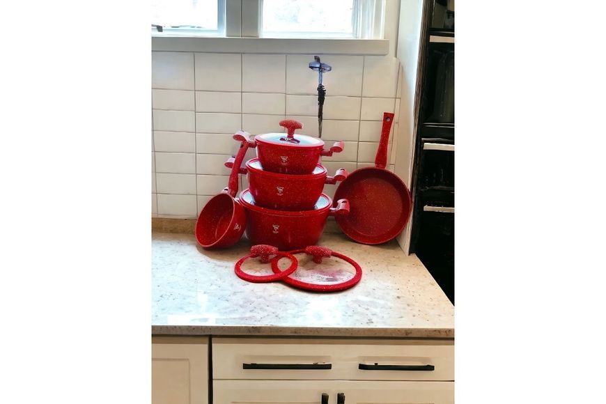 Набор кастрюль Top Kitchen TK00100 10 предметов из литого алюминия с гранитным покрытием с крышками для самых типов плит Красный TК00100-re фото