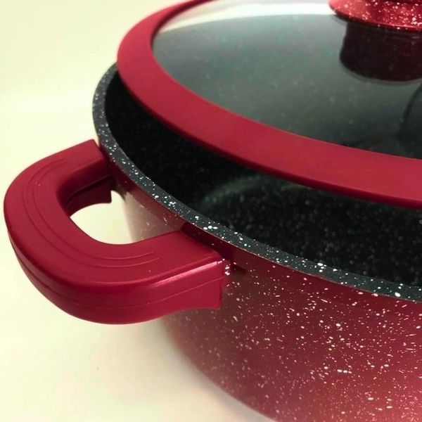 Набор посуды Higher Kitchen из 3 кастрюль с антипригарным гранитным покрытием с отверстием в крышках HK-325-red фото