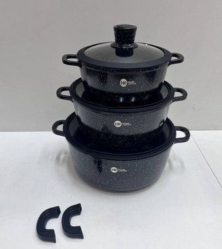 Набір посуду Higher Kitchen з 3 каструль із антипригарним гранітним покриттям з отвором в кришках HK-325-black фото