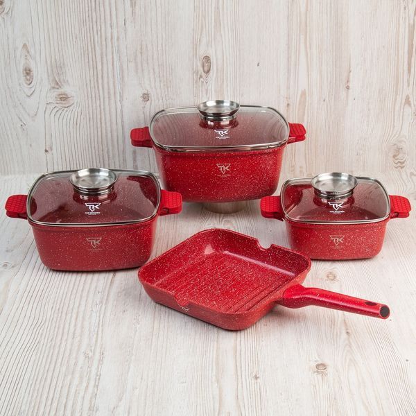 Набор кастрюль Top Kitchen TK00100 10 предметов из литого алюминия с гранитным покрытием с крышками для самых типов плит Красный TК000103-re фото