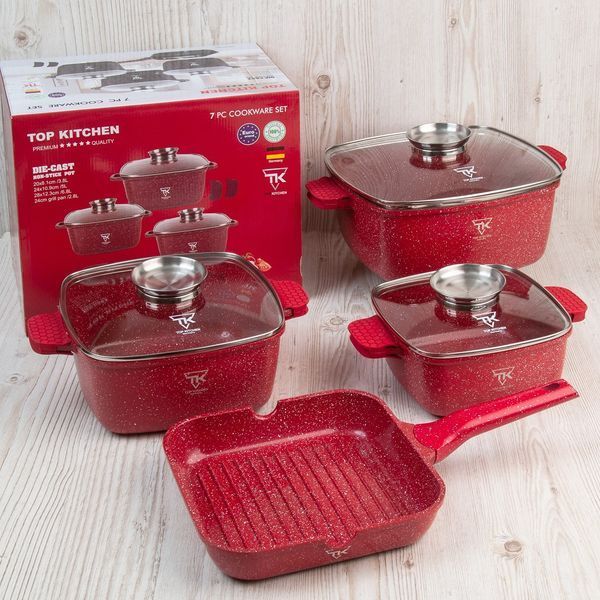 Набор кастрюль Top Kitchen TK00100 10 предметов из литого алюминия с гранитным покрытием с крышками для самых типов плит Красный TК000103-re фото