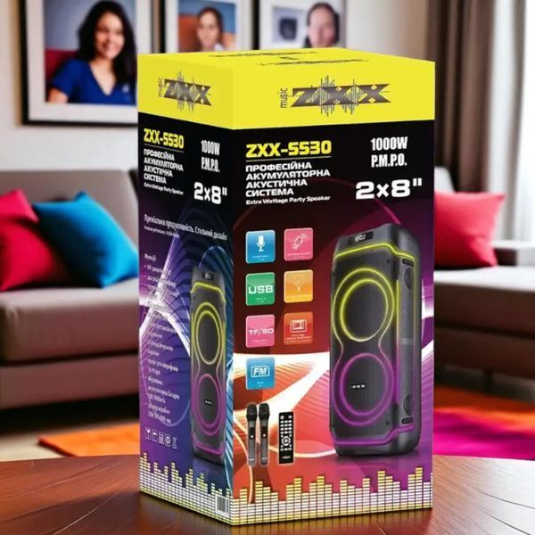Портативна акустична колонка акумуляторна ZXX-5530 80 Вт з 8-дюймовими динаміками та 2 мікрофонами ZXX-5530 фото