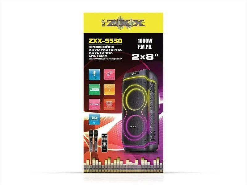 Портативна акустична колонка акумуляторна ZXX-5530 80 Вт з 8-дюймовими динаміками та 2 мікрофонами ZXX-5530 фото