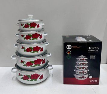 Набір емальованих каструль зі скляними кришками Higher Kitchen 10 одиниць ZP-321-4 фото