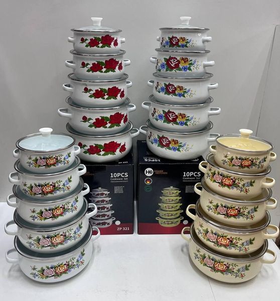Набор эмалированных кастрюль со стеклянными крышками Higher Kitchen 10 единиц ZP-321-4 фото